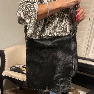 Vintage Claudia Firenze black leather & pony hair panel shoulder bag handbag